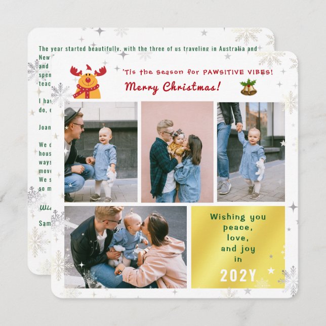 Funny Rudolph Peace Love Joy Photos Elegant Merry Holiday Card (Front/Back)