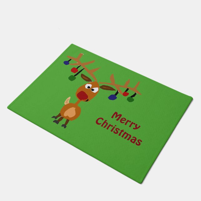 Funny Rudolph Red-Nosed Reindeer Doormat (Angled)