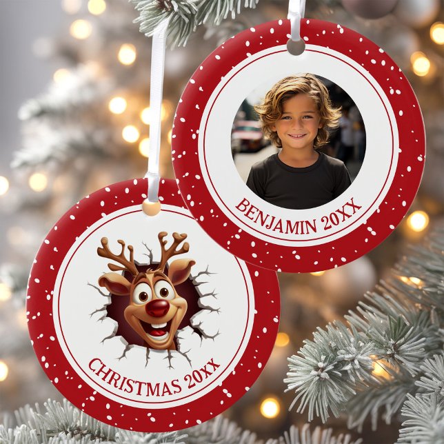 Funny Rudolph Reindeer Photo Christmas Ornament (Funny Rudolph Reindeer Photo Christmas Ornament)