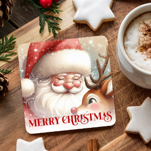 Funny Rudolph Santa Cute Christmas Paper Coaster