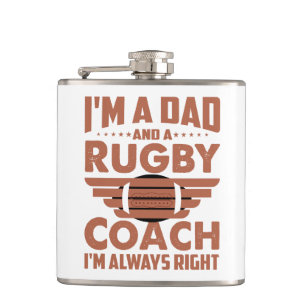 Funny Rugby Dad and Rugby Coach Hip Flask
