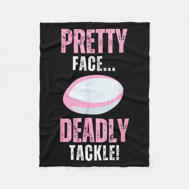 Funny Rugby Gift For Girls Pretty Face Deadly Tack Fleece Blanket (Front)