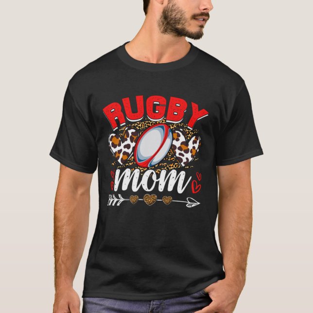 Funny Rugby Mom Leopard Sport Lover Mother's Day T-Shirt (Front)