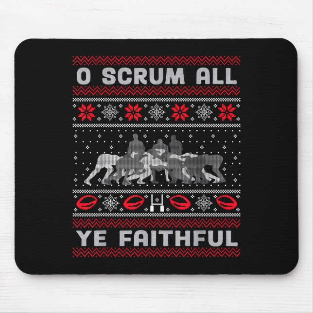 Funny Rugby O Scrum All Ye Faithful Ugly Merry Chr Mouse Pad (Front)