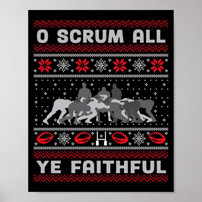 Funny Rugby O Scrum All Ye Faithful Ugly Merry Chr Poster (Front)