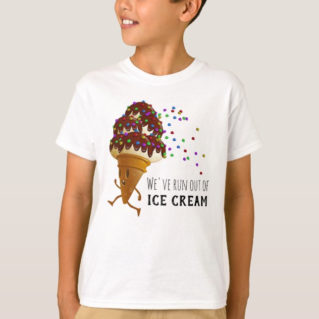 Funny Run Out of Ice Cream Cartoon T-Shirt (Front)