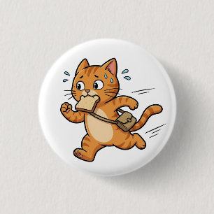 Funny Running Cat With Bread Button