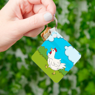 Funny Running Chicken Farmyard Animal Key Ring