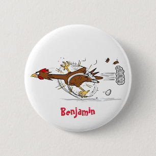 Funny running cool chicken cartoon illustration 6 cm round badge