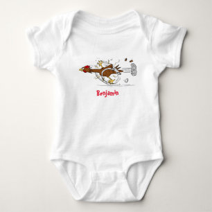 Funny running cool chicken cartoon illustration baby bodysuit