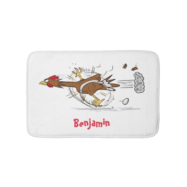 Funny running cool chicken cartoon illustration bath mat (Front)