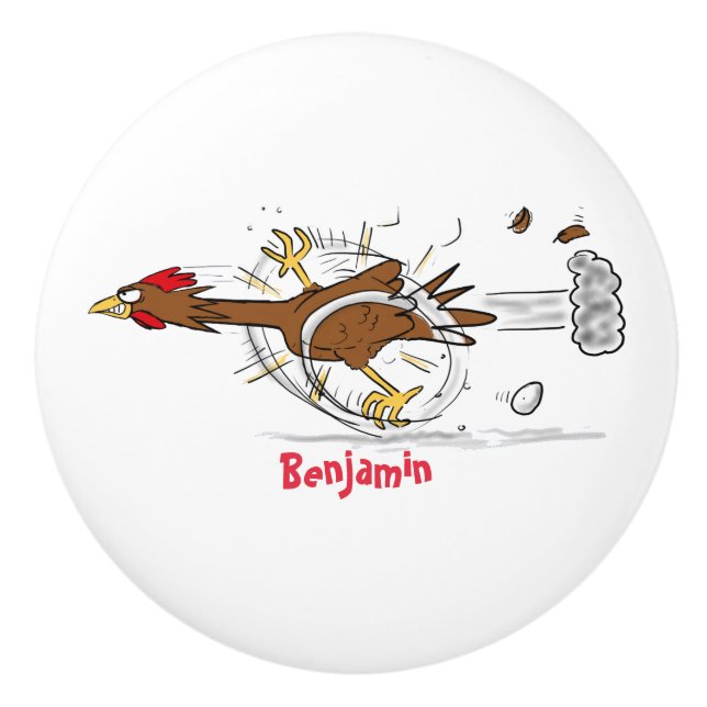 Funny running cool chicken cartoon illustration ceramic knob (Front)