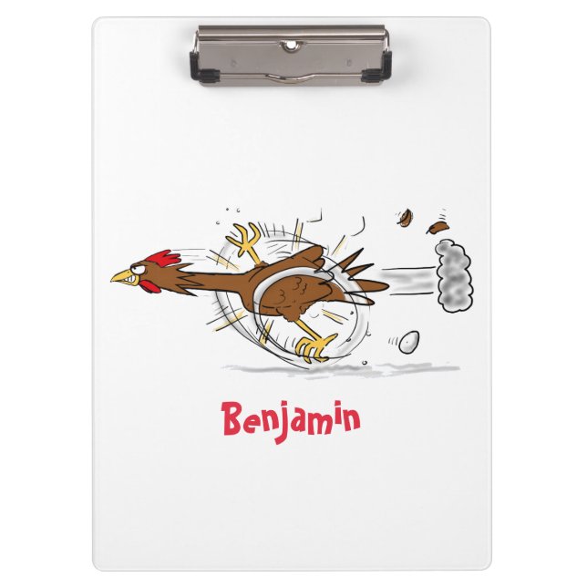 Funny running cool chicken cartoon illustration clipboard (Front)