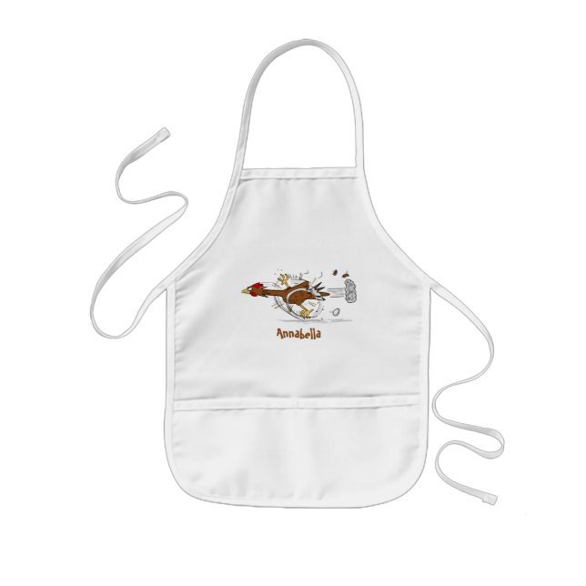 Funny running cool chicken cartoon illustration kids apron (Front)