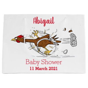 Funny running cool chicken cartoon illustration large gift bag