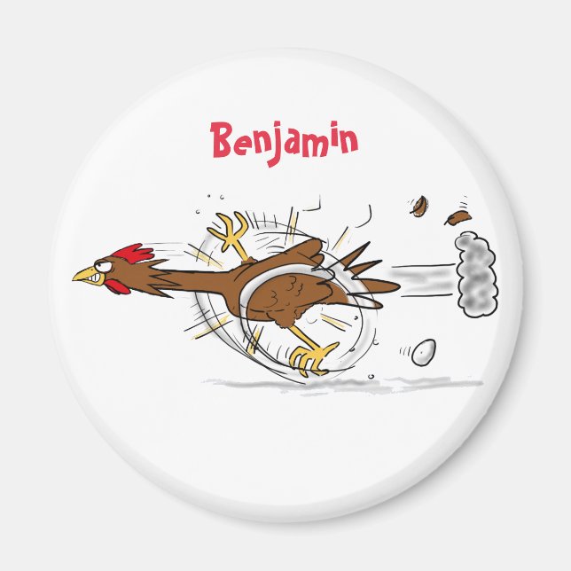 Funny running cool chicken cartoon illustration magnet (Front)