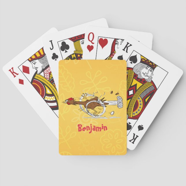 Funny running cool chicken cartoon illustration playing cards (Back)