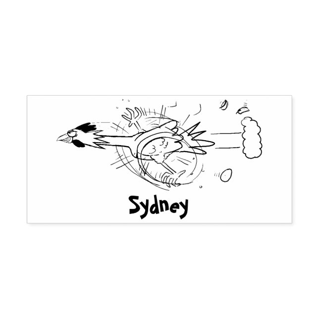 Funny running cool chicken cartoon illustration rubber stamp (Imprint)