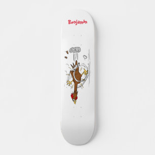 Funny running cool chicken cartoon illustration skateboard