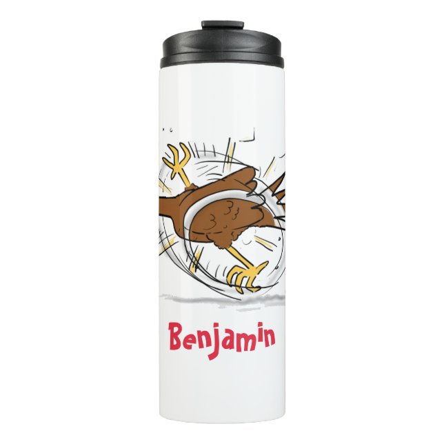 Funny running cool chicken cartoon illustration thermal tumbler (Front)