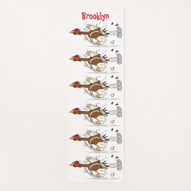 Funny running cool chicken cartoon illustration yoga mat (Front)