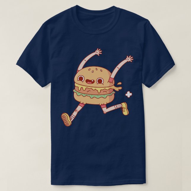 Funny Running Happy Burger T-Shirt (Design Front)