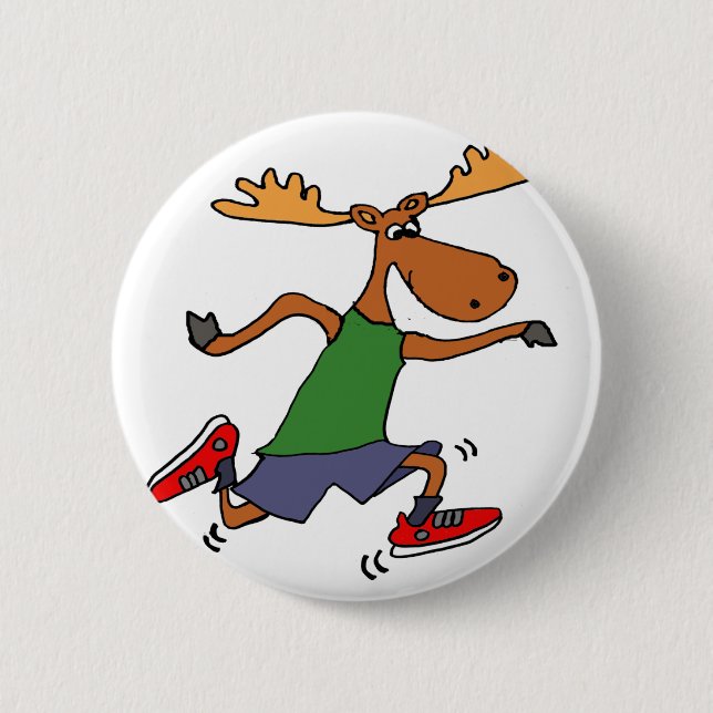Funny Running Moose cartoon 6 Cm Round Badge (Front)
