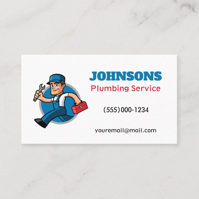 Funny Running Plumber Contractor Plumbing Service Business Card (Front)