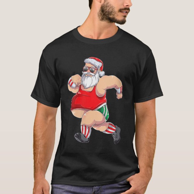 Funny Running Santa Christmas Gift Run Jogging Mar T-Shirt (Front)