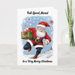 Funny Running Santa Claus Christmas Card