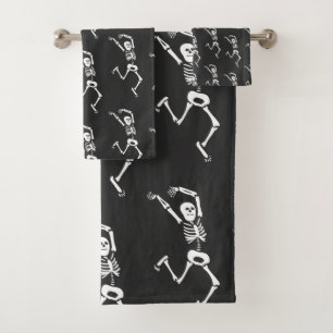 Funny Running Skeleton Black and White Halloween  Bath Towel Set