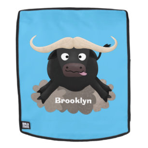 Funny running water buffalo cartoon backpack