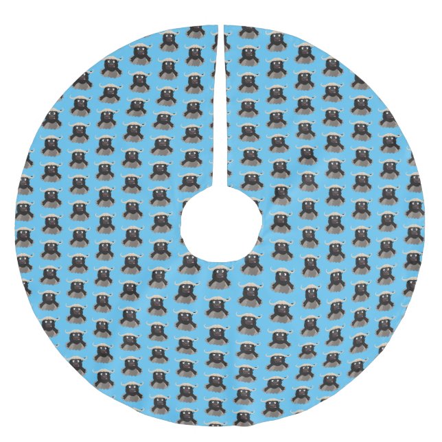 Funny running water buffalo cartoon brushed polyester tree skirt (Front)