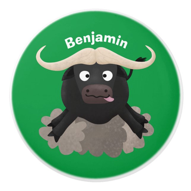Funny running water buffalo cartoon ceramic knob (Front)