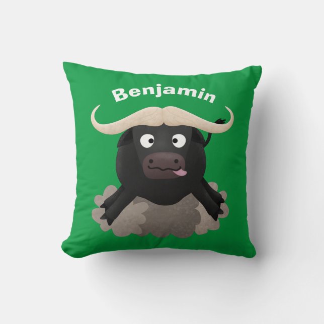 Funny running water buffalo cartoon cushion (Front)