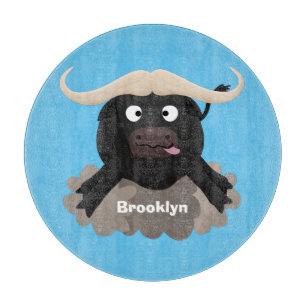 Funny running water buffalo cartoon cutting board