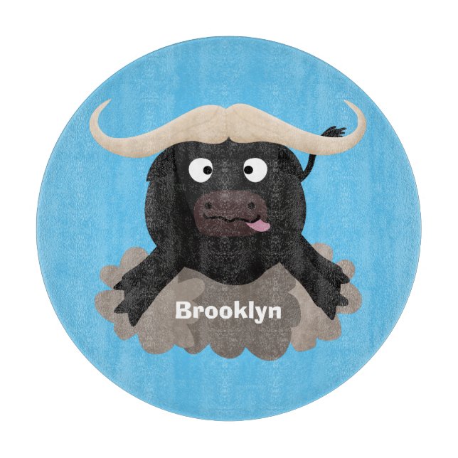Funny running water buffalo cartoon cutting board (Front)