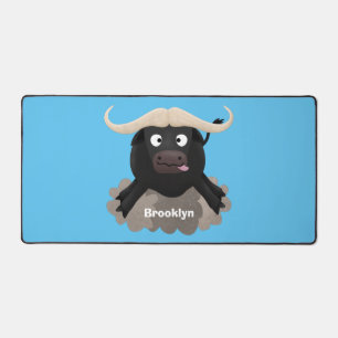 Funny running water buffalo cartoon desk mat