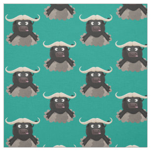 Funny running water buffalo cartoon fabric