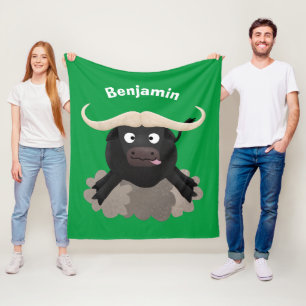Funny running water buffalo cartoon fleece blanket