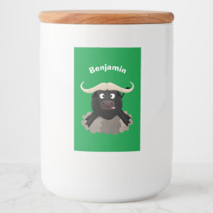 Funny running water buffalo cartoon food label