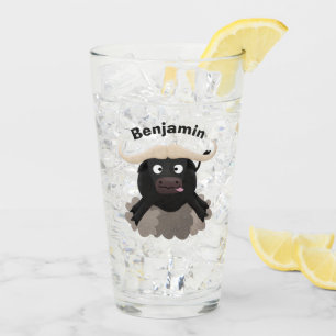 Funny running water buffalo cartoon glass