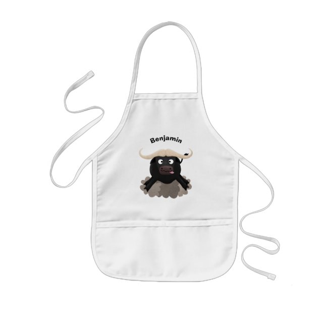 Funny running water buffalo cartoon kids apron (Front)