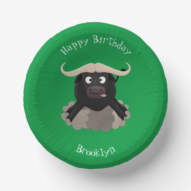 Funny running water buffalo cartoon paper plate (Front)