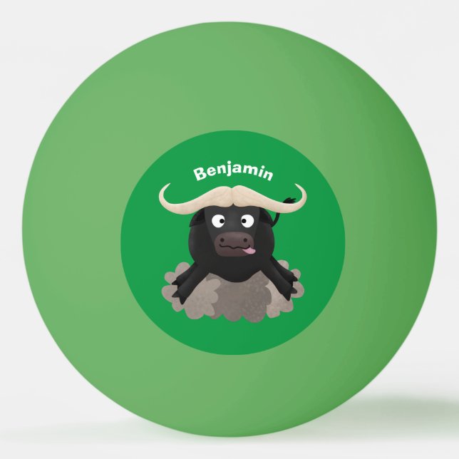 Funny running water buffalo cartoon ping pong ball (Front)