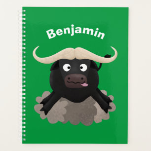 Funny running water buffalo cartoon planner