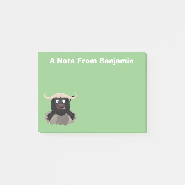 Funny running water buffalo cartoon post-it notes (Front)