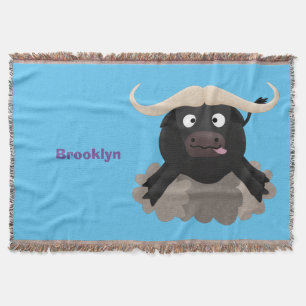 Funny running water buffalo cartoon throw blanket