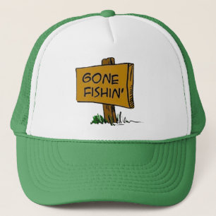 Funny Rustic Fun Gone Fishin Humorous Logo Trucker Hat