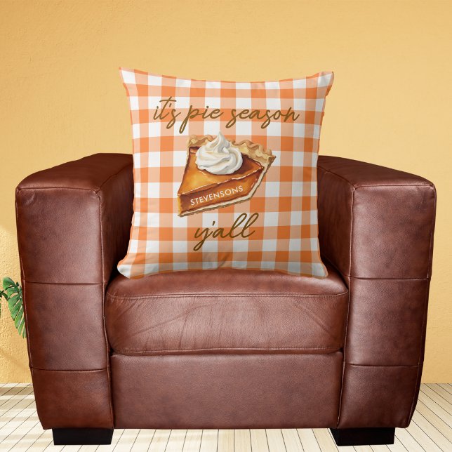 Funny Rustic Orange Gingham Pie Fall Themed Decor Cushion (Creator Uploaded)